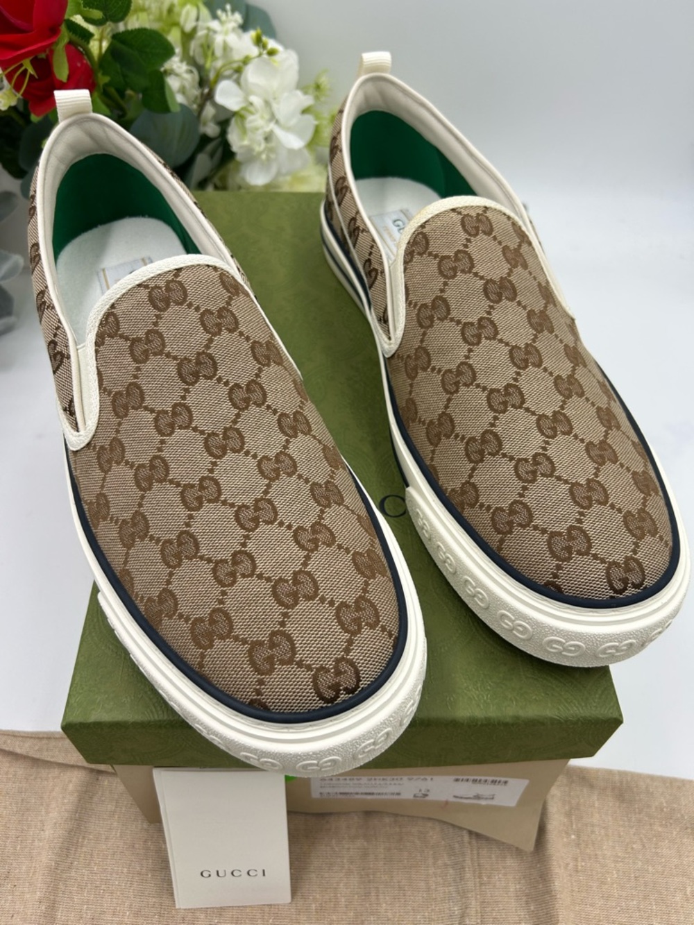 Men's Gucci tennis 1977 slip on sneakers GG canvas size 13 made in Italy - Picture 2 of 10